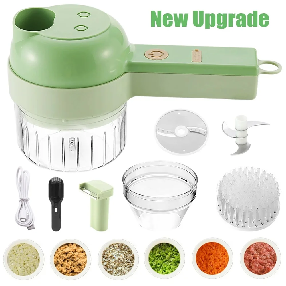 4 In 1 Wireless Vegetable Slicer Electric Handheld Food Chopper Garlic Masher Cutter USB Slice Meat Grinder Machine 오토슬라이서전동채칼