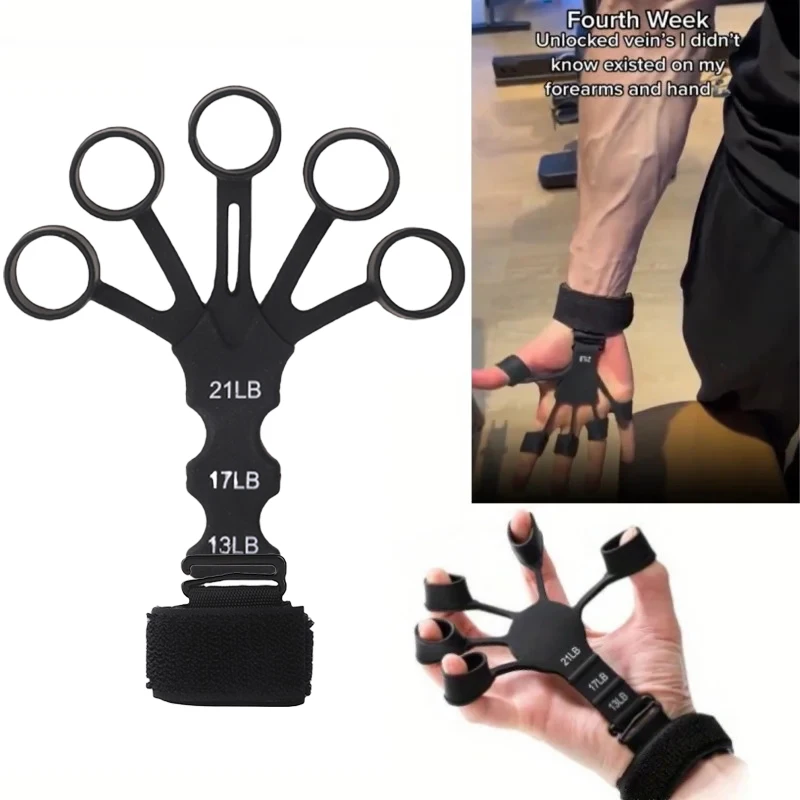 Ejercitador de Dedos, Fortalecedor de Agarre de Mano, Entrenador de Muñeca y Antebrazo de Silicona Ajustable para Ejercicios de Fitness, Recuperación de Lesiones, Gimnasio en Casa