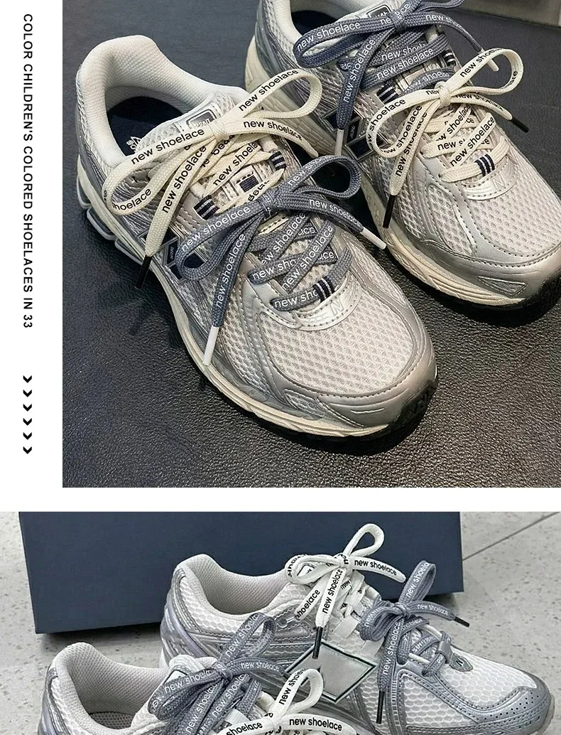 Modische, kontrastfarbene, flache Schnürsenkel mit Buchstabenmuster, schwarz-weiß, doppellagige Schnürsenkel, trendiges Schuhzubehör – Detail 4