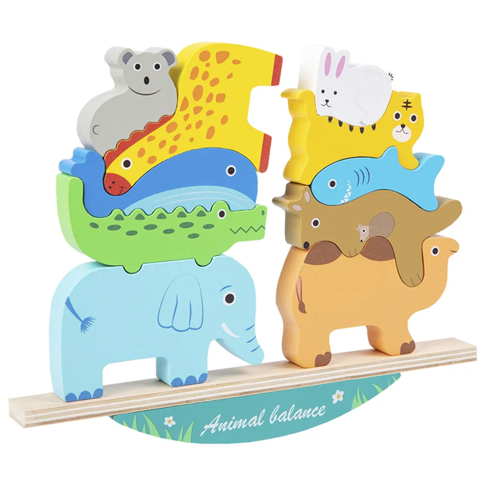 Wooden Animal Stacking Block Game Shape Matching Puzzle Balance Toy Montessori Fine Motor Training Educational Toys For Children