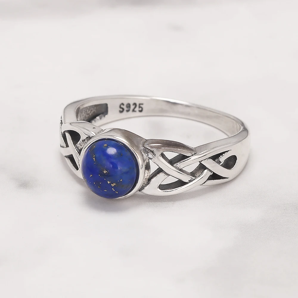 925 Solid Silver Natural Lapis Lazuli Stone Ring dla kobiet Elena Daylight Ring Vampire Diaries Vintage Jewelry Gift