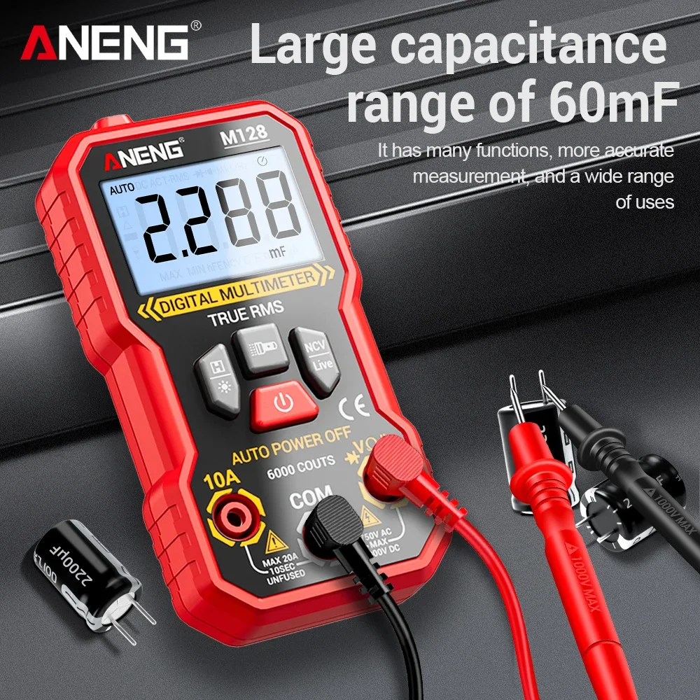 Digital Automatic Multimeter Tester 6000 Count 600V AC Voltage Current Voltmeter Ammeter NCV Resistance Back Support Frame Tools