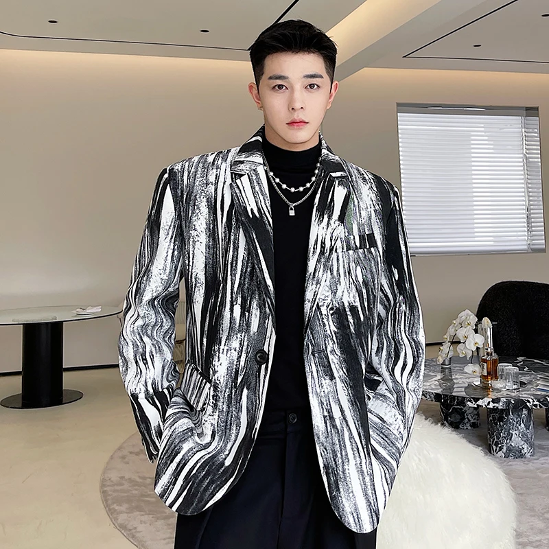 

Осень-зима 2023, мужской костюм, куртка, мужской модный красивый костюм с принтом, блейзер на одной пуговице, куртка L29