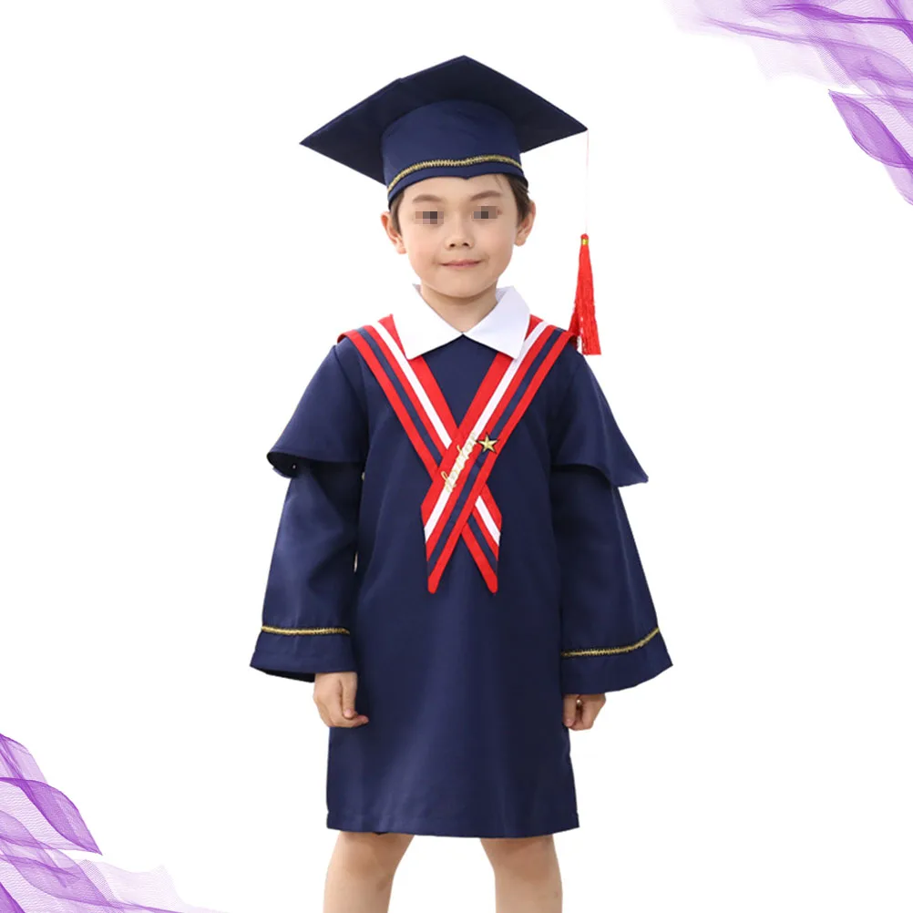 أطفال ثوب التخرج قبعة شرابة زي مريح للتنفس المواد أداء رياض الأطفال ملابس البكالوريوس #6