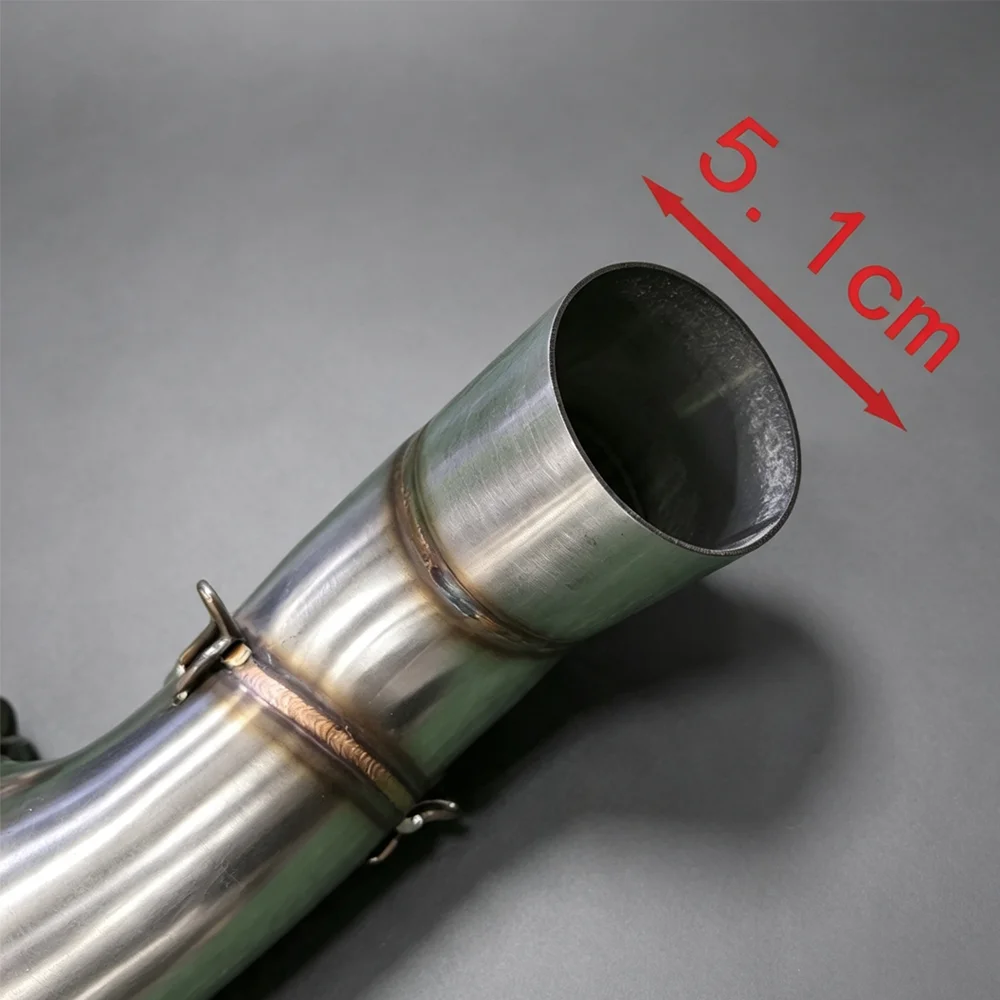 Motorcycle exhaust mid pipe for Kawasaki Z900, minimal weld design with open end.