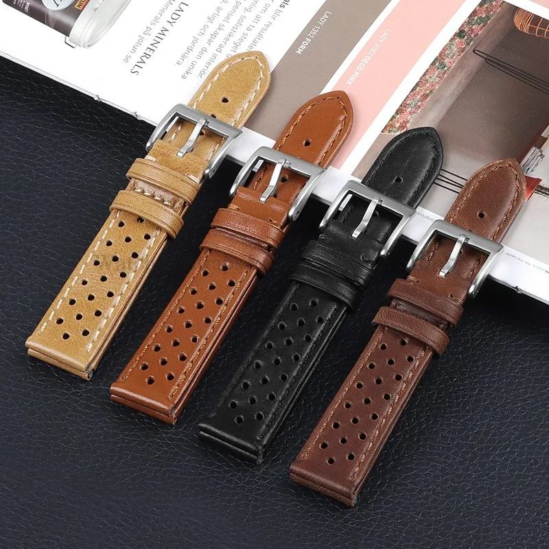 Genuine Cowhide Leather Strap 18mm 20mm 22mm Soft Breathable Handcrafted Belt for Amazfit GTS 3/2/2e Ventilated Design Bracelet