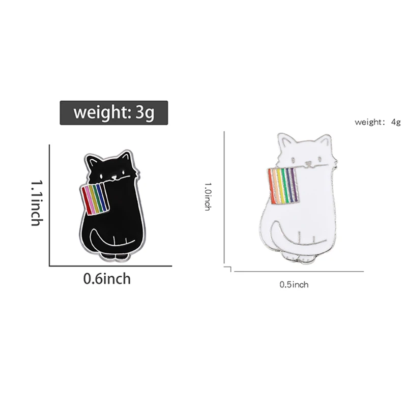 Regenboog Vlag Emaille Spelden Custom Zwart Wit Kat Trots Broches Revers Badges Cartoon Dieren Sieraden Cadeau Voor Geliefden Vrienden