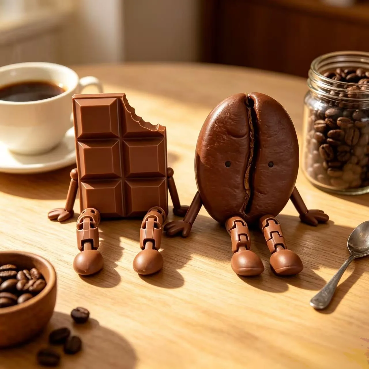 3D Printed Coffee Buddy Jointed Desk Figurine Coffee Bean Cup Corner Mini Statue Coffee Buddy