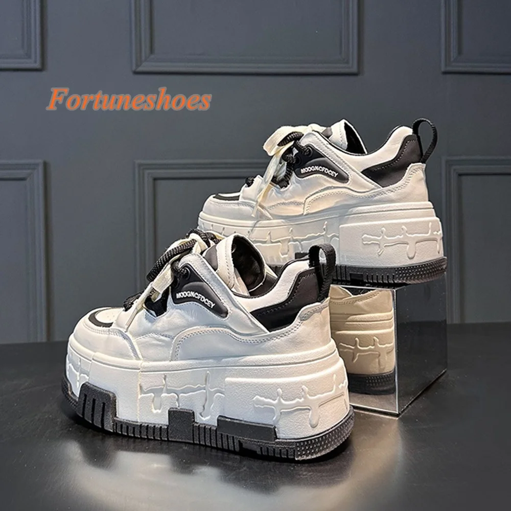 Height Increasing Cross Tied Shoes Platform Patchwork Round Toe Sports Boots Fashion Casual Autumn/spring 2025 Newest Pumps