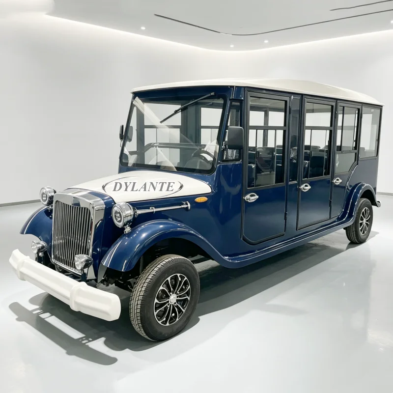 14 Seats Retro Design Tourist Shuttle With Windshield And Canopy For Scenic Spot Villa Vintage 7500w Electric Sightseeing Car