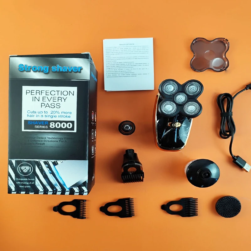 ماكينة حلاقة كهربائية منزلية مقاومة للماء وشحن USB، أداة تشذيب شعر الجسم المحمولة بخمسة شفرات لغسل الشعر