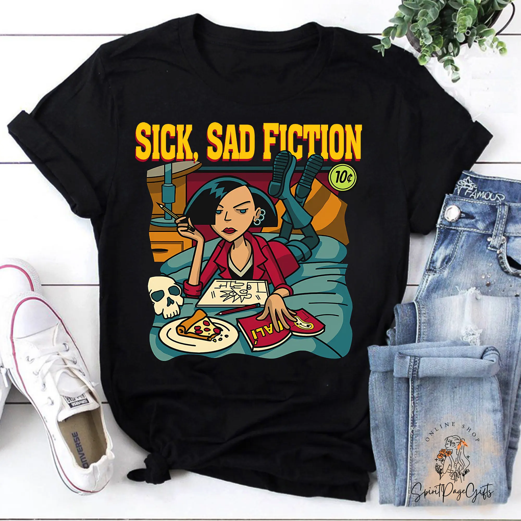 "Sick Sad Novels" - T-Shirt Classica Di Jane Lane, Maglietta "Pulp Fiction", Maglietta Sick Sad World, Maglietta Daria Lane