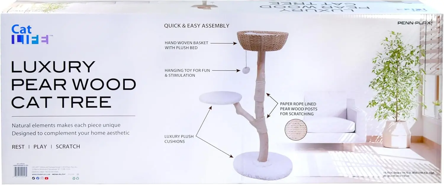 Luksusowe drzewo kotów |   Wieża z drewna gruszkowego ze drapakem |   dla kotów domowych (CATF238)