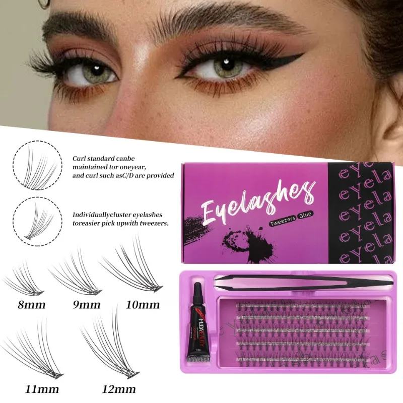 Hot Fusion False Eyelash Single Cluster Extensions Natural Soft Duo Hair Eyelash Set for Everyday Makeup and Dates