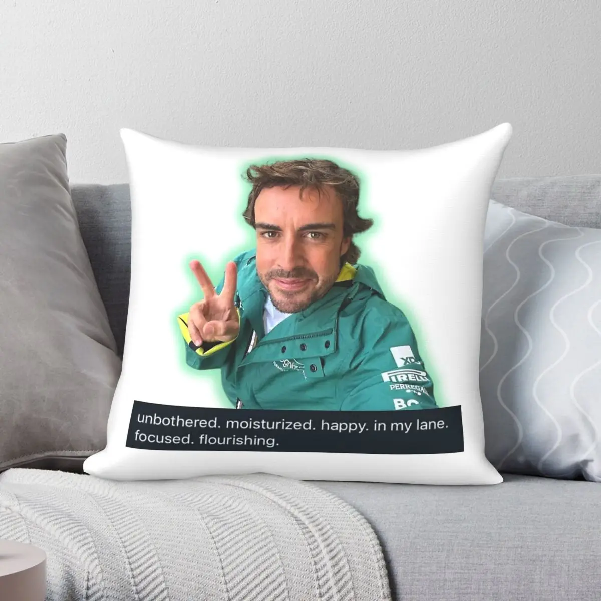 Fernando Alonso Thriving Square Housse de coussin carrée en polyester, lin et velours imprimé avec fermeture éclair, pour canapé, 18 pouces