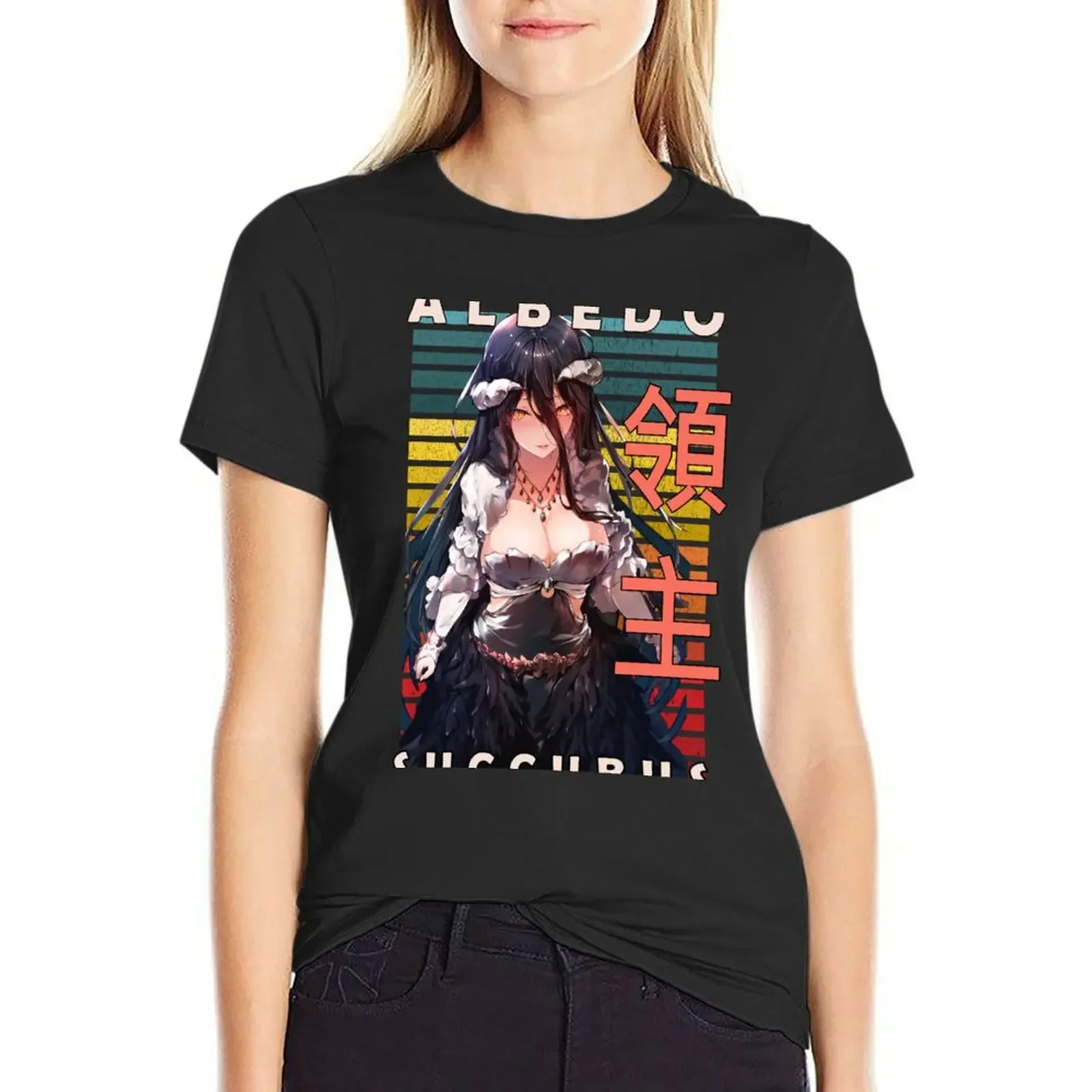 

Albedo Succubus Overlord Obarodo Anime Manga Retro Design T-Shirt new edition customs funny Female clothing Top Women