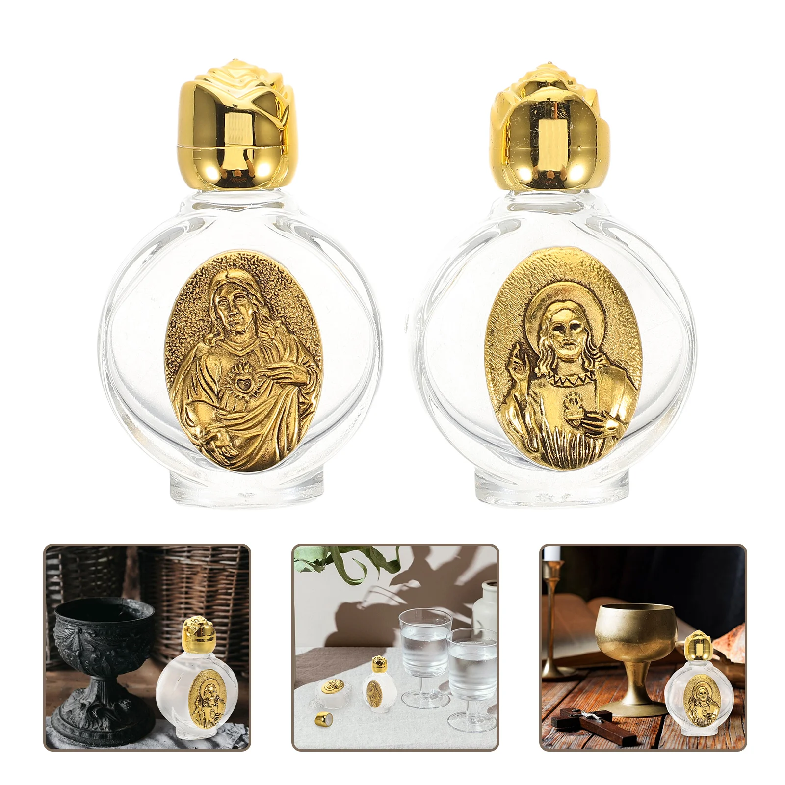 

4pcs Holy Water Bottles Vintage Mini Glass Containers Refillable Portable Religious Ceremony Wedding Baptism Favors Small Sacred