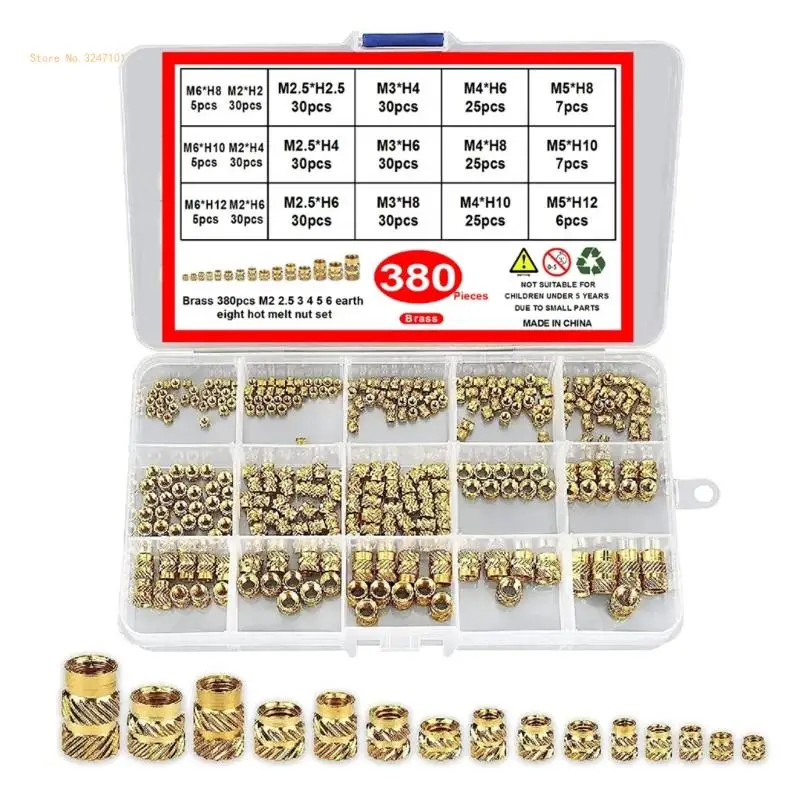 380 Stück metrische Gewindeeinsätze 2/2,5/3/4/5/6 mm gerändelter Innengewinde-Muttereinsatz