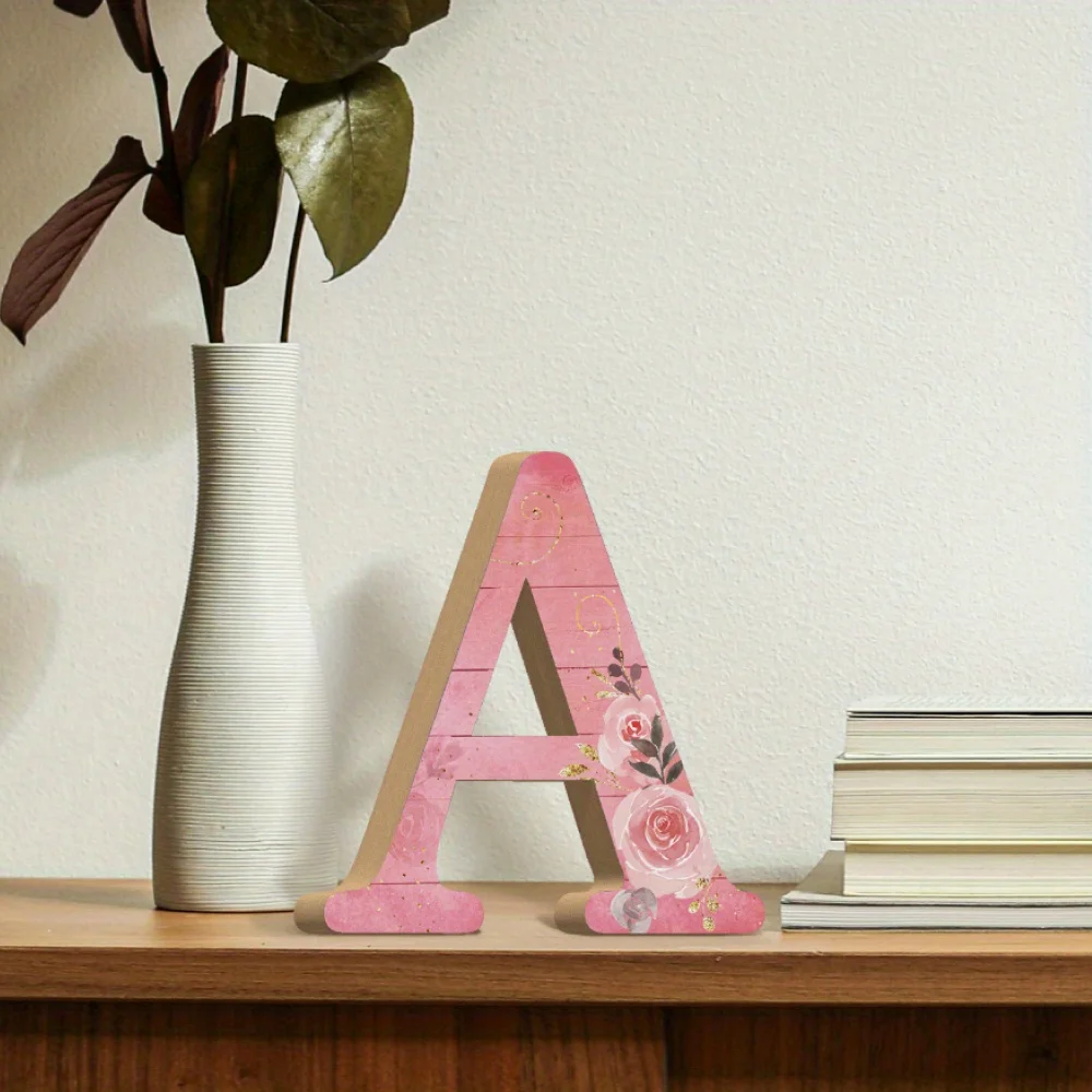 Floral Print Wooden Capital Letters, Pink Farmhouse Decor, Charming Desktop Sign for Home, Office & Holiday Decorations