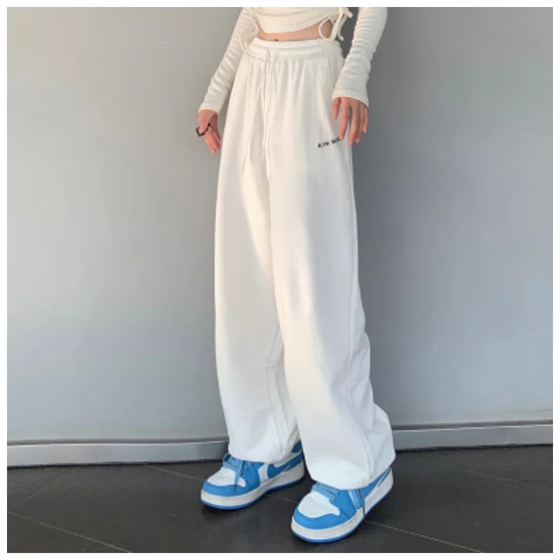 

Black Autumn New Vintage Sweatpants Fashion High Waist Wide Leg Straight Pants Street Casual Thin Baggy Mopping Trouser Ladies