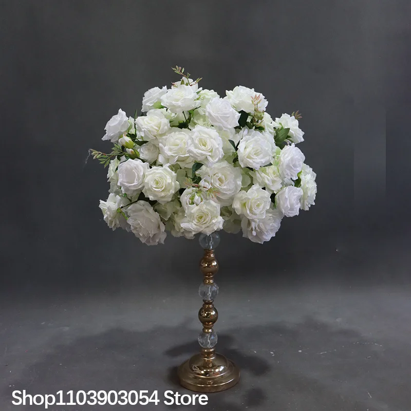 Weiße Rosen-Kunstblumen-Läufer, Hochzeits-Hintergrund-Dekoration, Blumenball-Arrangement, Blumenreihe, Dekorationsartikel für Bankette, Partys und Events – Detail 8