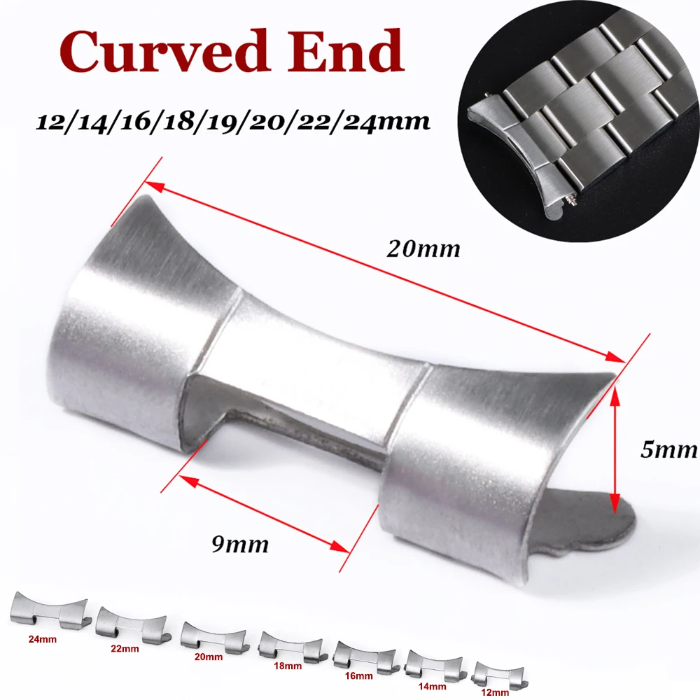 Hollow Steel Bracelet Curved End Link 18mm 20mm 22mm 24mm for Seiko Watch Band Connector 12mm 14mm 16mm 19mm for Oyster Adapters