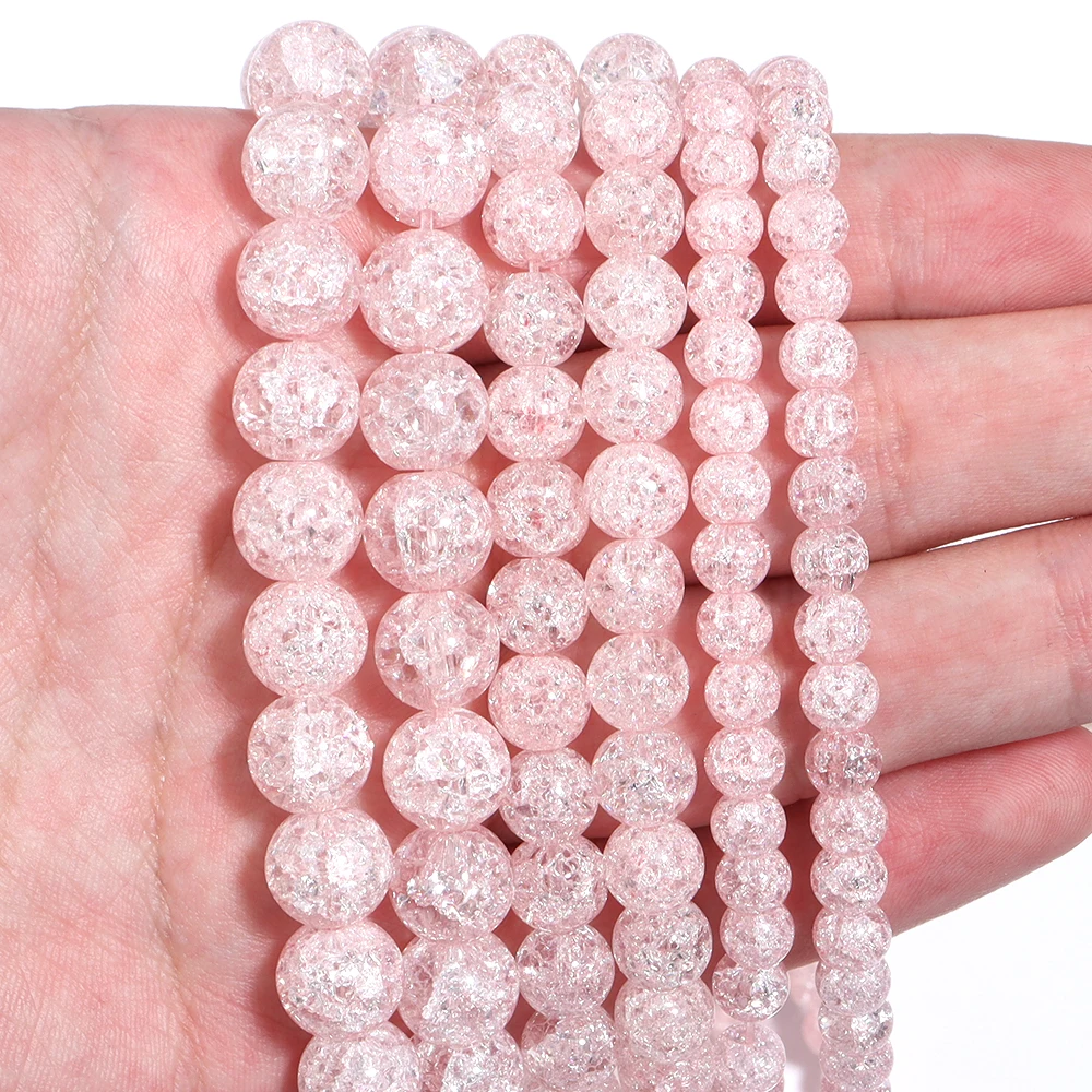 1 Strand Explosive Crystal Beads Light Pink Cracked Popcorn Crystal Beads Round Loose Beads For Diy Jewelry Necklace Bracelet