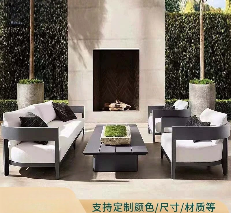Outdoor teak sofa waterproof sunscreen villa courtyard garden hotel nordic terrace preservative solid wood sofa coffee table