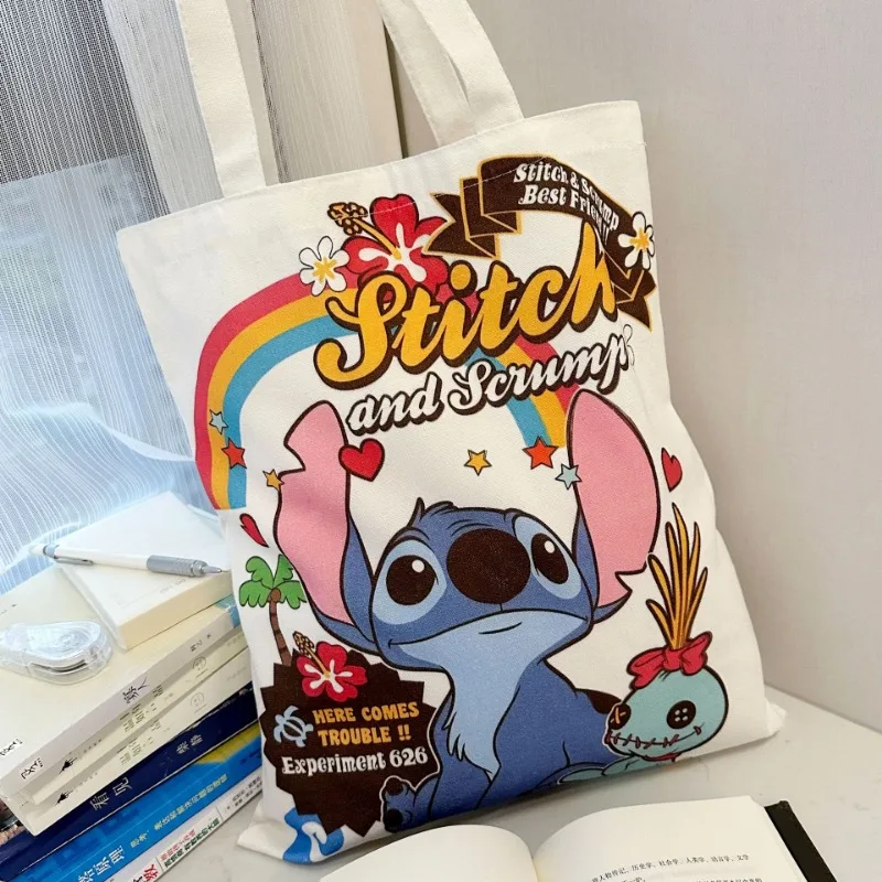 ديزني 2025 جديد غرزة الكرتون اليومية تنوعا المرأة حقيبة قماش قنب طالب حقيبة كتف سعة كبيرة