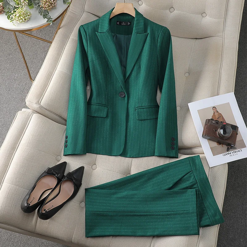 ZJYT Elegant Pants Sets for Women 2 Pieces Clothing Matching Set One Button Blazer Trousers Suit Large Size Jacket Outfit Autumn