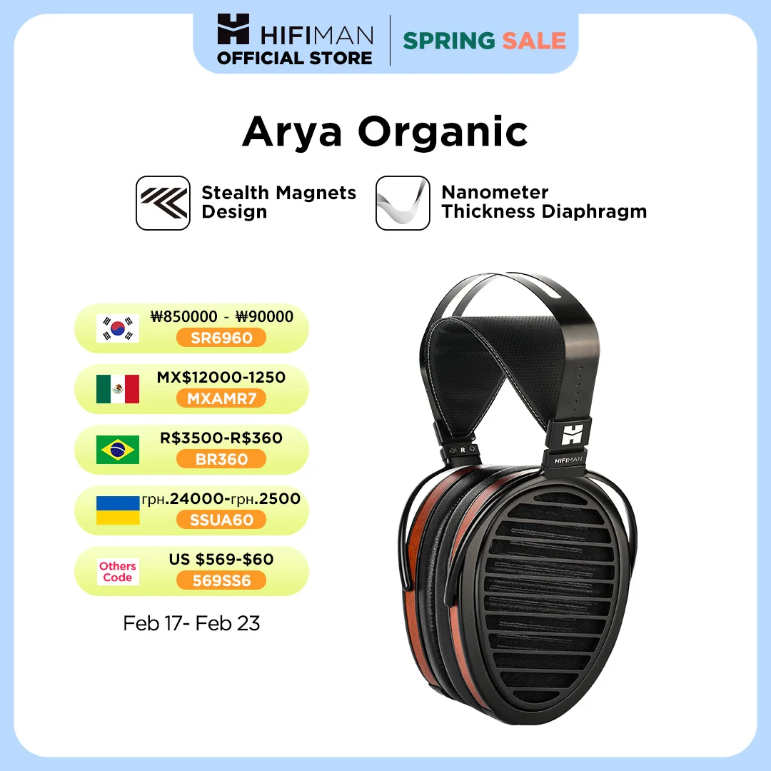 HIFIMAN Arya Auriculares magnéticos planos con espalda abierta y sobre la oreja de tamaño completo orgánicos con imanes sigilosos para audiófilos, hogar y estudio