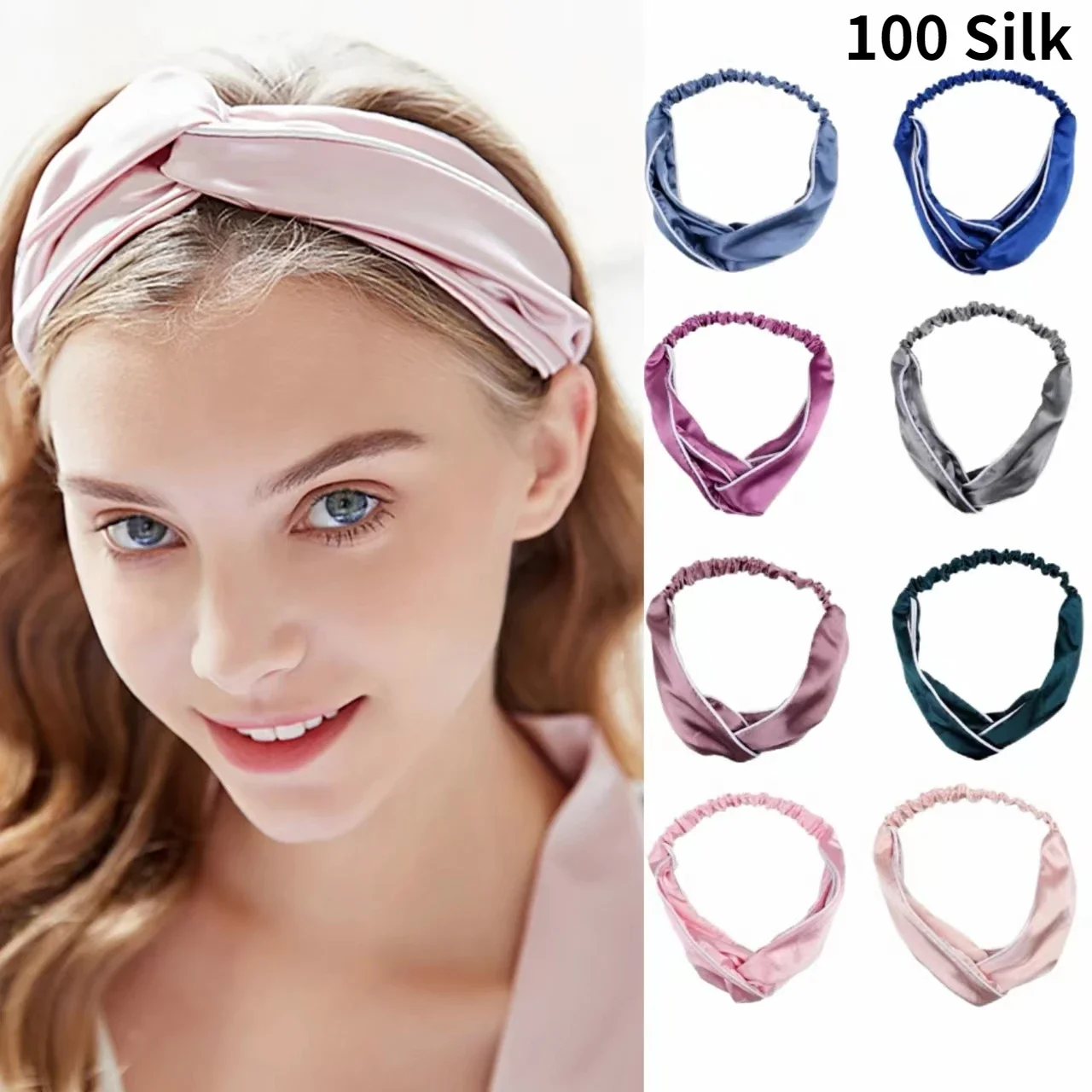 100 Mulberry Silk Hair Band 19 Momme Pure Silk Twist Turban Headband Women Silk Head Wrap Luxury Bohe Designer Elastic Hair Wrap