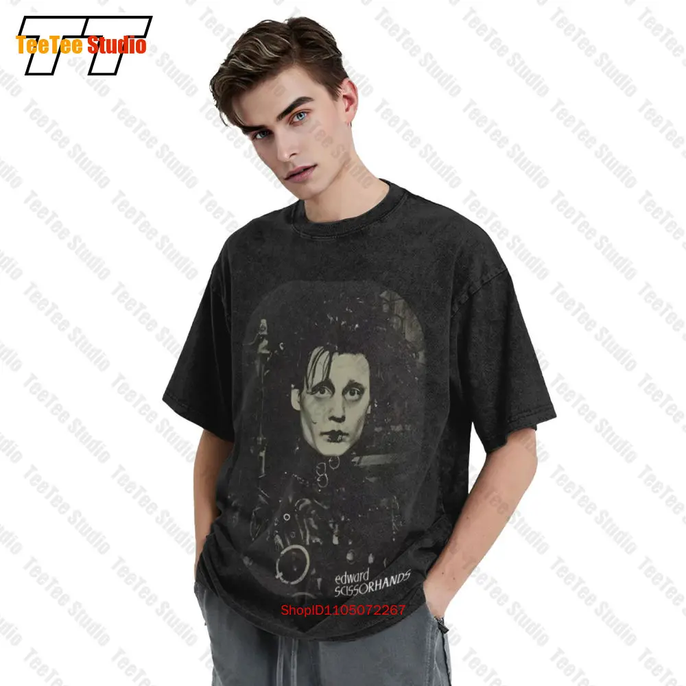 تي شيرت Edward Scissorhands Vintage كبير الحجم للرجال مرخص كلاسيكي 80S Movie أسود 1Z1N