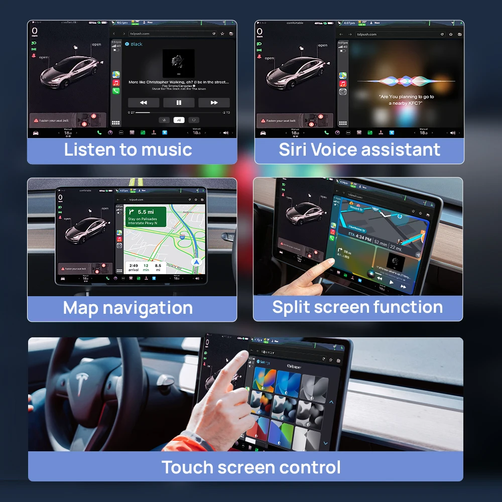 2024 carlinkit T2C อะแดปเตอร์รถยนต์แอนดรอยด์ไร้สายสำหรับ Tesla รุ่น3รุ่น Y รุ่น X รุ่น S Spotify Google Map Waze WIFI