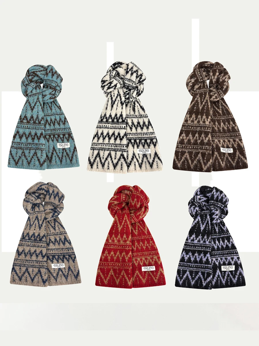 أزياء خمر جزيرة المعرض متموجة الجاكار الصوف مزيج وشاح لينة رقيق متماسكة منديل للجنسين الشتاء الدافئة هدية