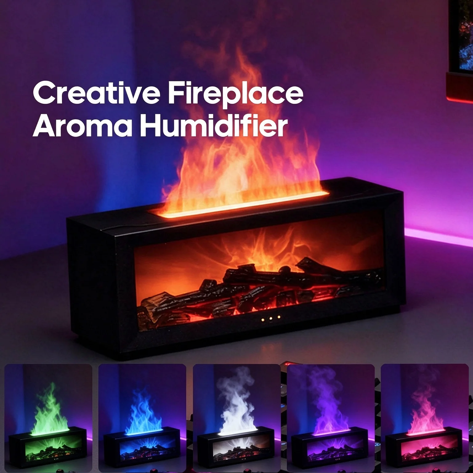 Fireplace Flame Aroma Diffuser Remote Control Simulated Firewood Humidifier 3D Flame Effect Essential Oil Fragrance Diffuser