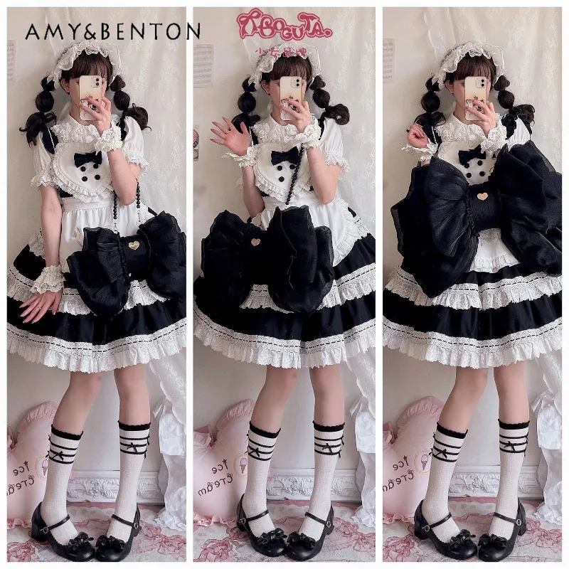 الأصلي فتاة نمط الحلو القوس الكبير على ظهره لطيف الأورجانزا حقيبة كروسبودي انفصال حزام الكتف لوليتا حقيبة كتف مفردة حمل