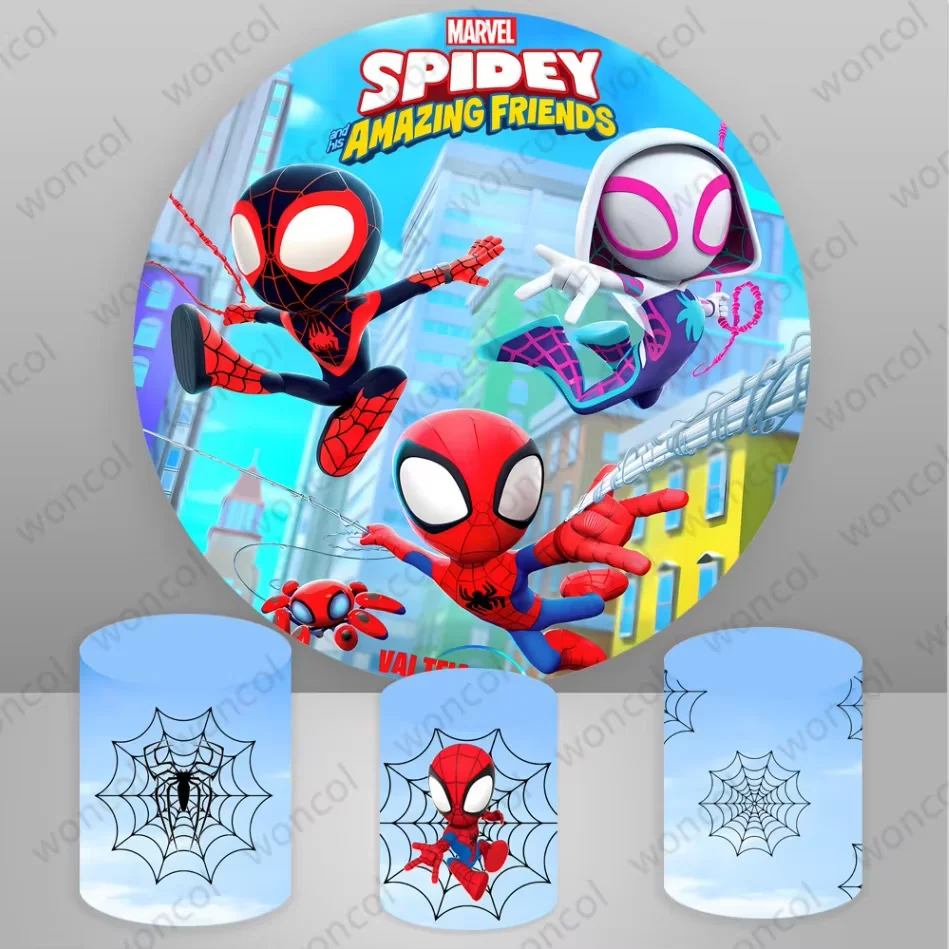 Spidey And His Amazing Friends Round Backdrop Boy Birthday Backdrop Marvel Spidey Cylinder Cover Baby Shower Decor Photo Prop