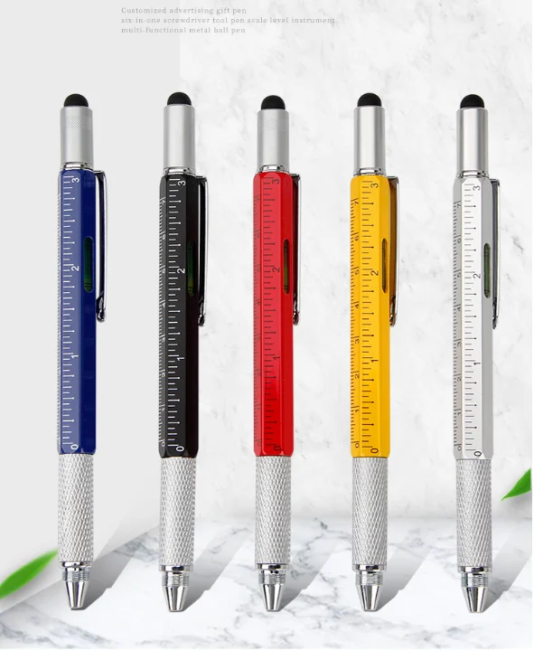 10pcs Metal creative scale ruler touch screen level screwdriver hexagonal 6-in-1 multifunctional tool pen