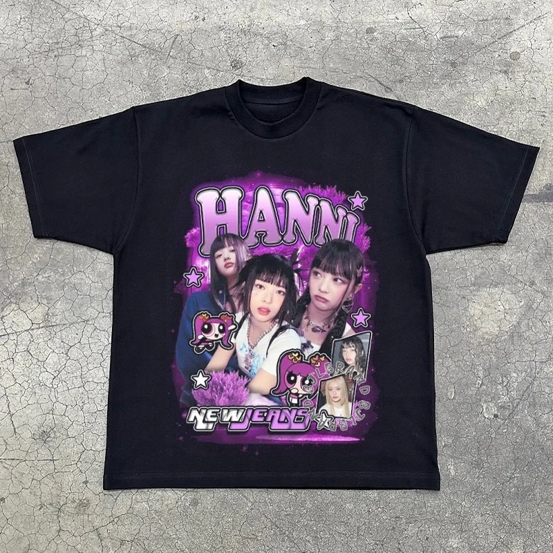 NJZ الكورية فتاة مجموعة NewJeans تي شيرت Haerin Jiangxiu + القطن المطبوع عارضة الرياضة قصيرة الأكمام KPOP مروحة الطرفية #2