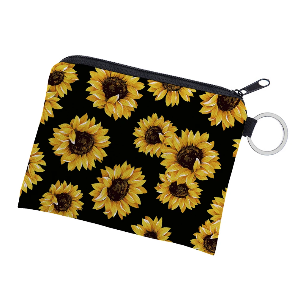 

Coin Case Digital Printing Key Bags Wallet Zipper Change Purses Polyester Concise Style Card Bag Sunflower Pattern Coins Wallet