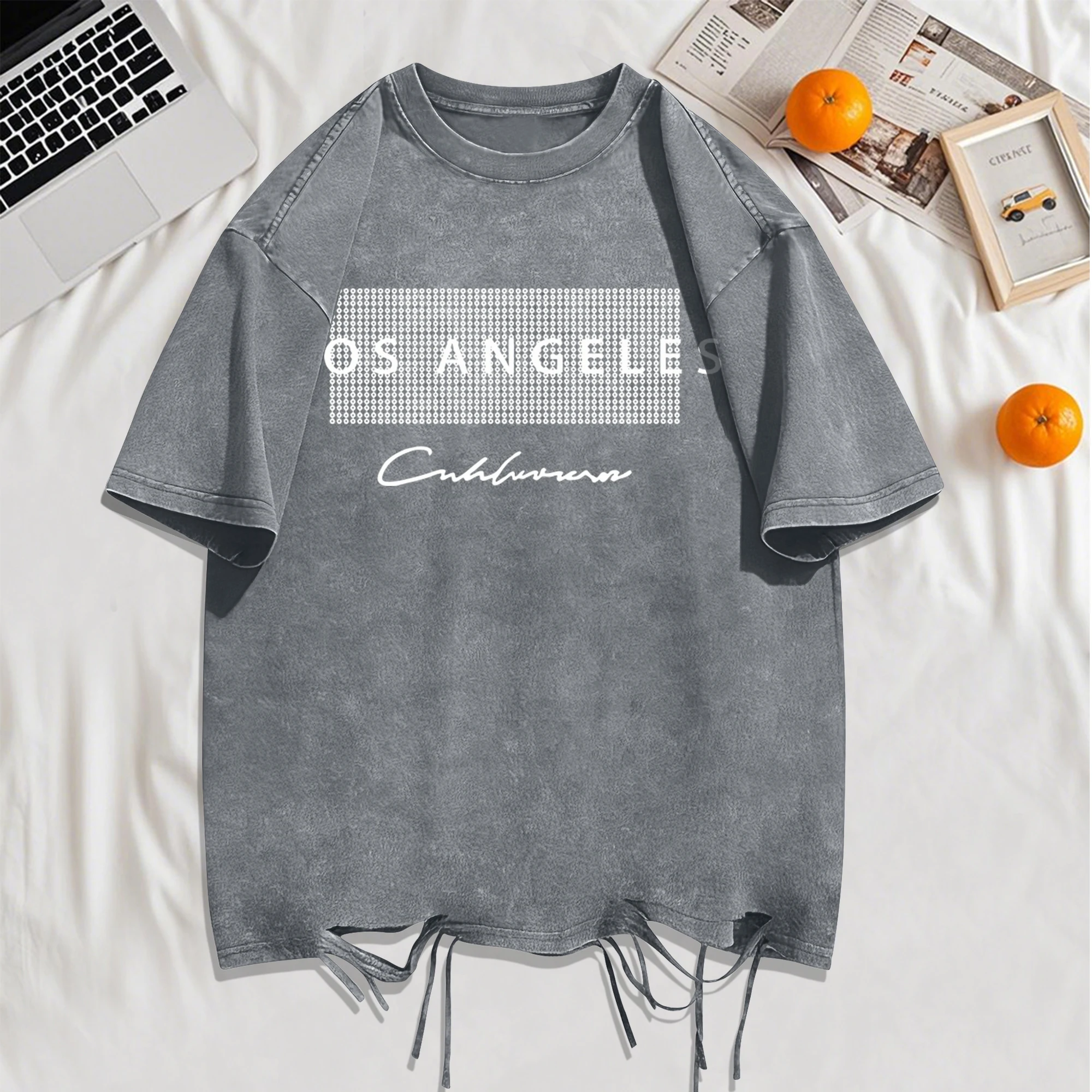 Berühmte Städte der Vereinigten Staaten Washed Holes Herren-T-Shirts, modisches T-Shirt, Unisex-Baumwollkleidung, lässig, Retro, locker, kurzärmelig