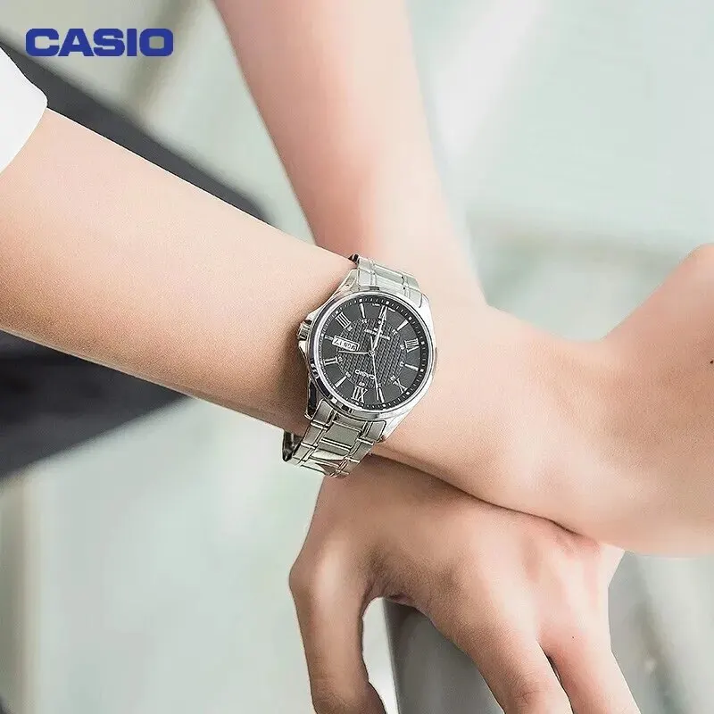 Casio-reloj MTP-1384D de cuarzo para hombre, cronógrafo de negocios con esfera grande de acero y números romanos, sencillo, resistente al agua