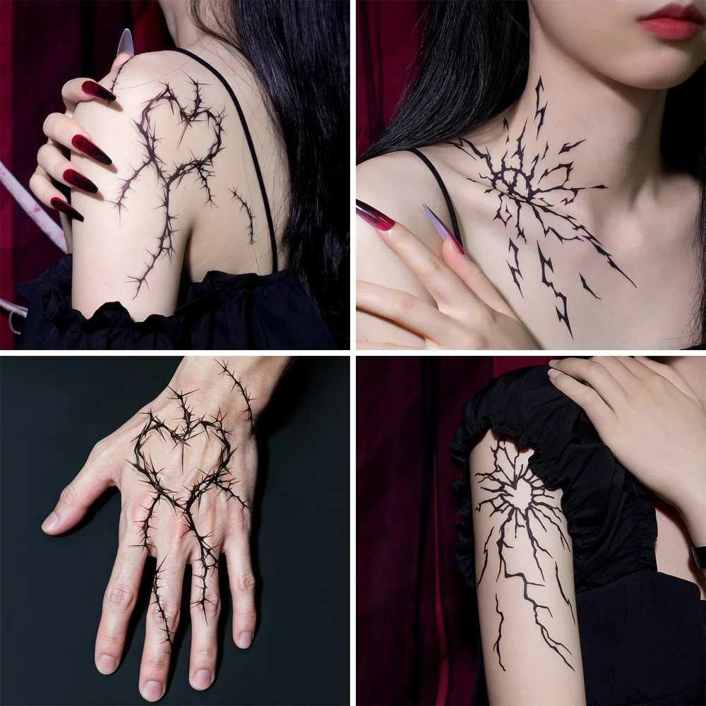 6 Blätter Halloween Schwarze Blitzeffekt-Tattoos, Dekoration für Maskerade, Scherze, Cosplay, Nachtclub & Musikfestival – Detail 8