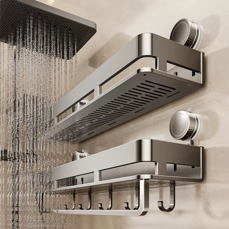 Bathroom Suction Cup Storage Rack Shower Caddy Multi-Functional Towel Holder Fo…