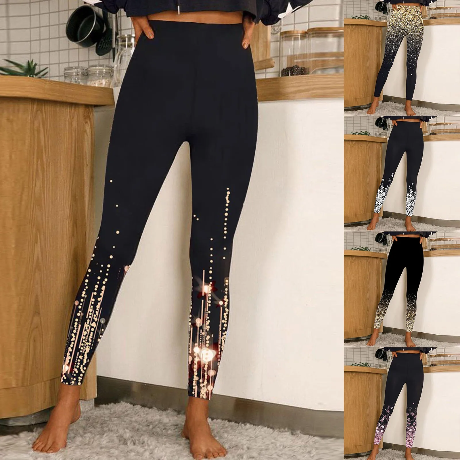 

2024 Women's Tight Fitting Elastic Waist Casual Sports Workout Pants Long Fashionable Print Trousers Outwear Yoga Costume