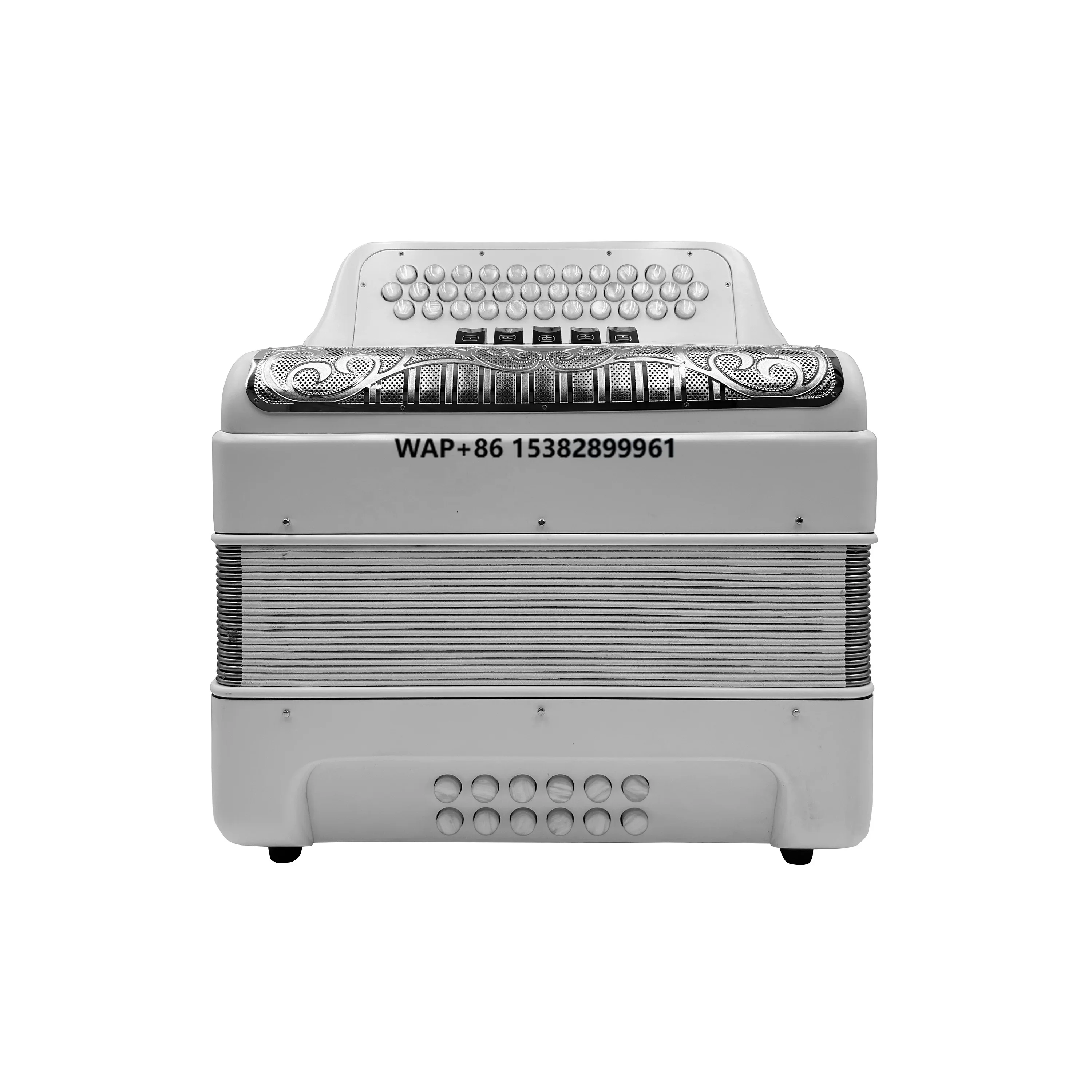 SEASOUND OEM Professional Accordion Instrument 34 Buttons 12 Bass 5 Registers Matt White Body Silver Grill White Buttons JB3412D