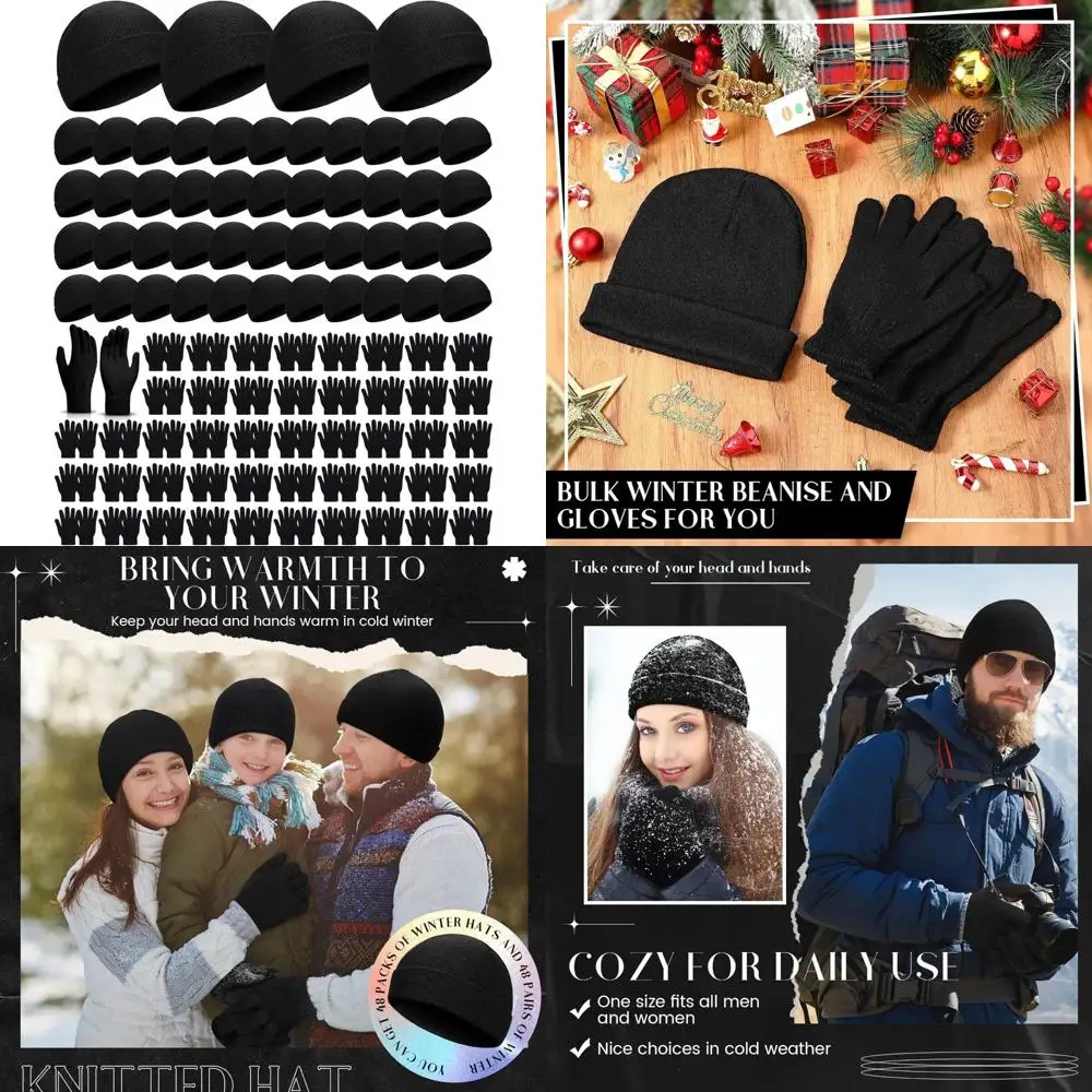 مجموعة بيني وقفازات شتوية، 96 قطعة كبيرة، إكسسوارات الطقس البارد للجنسين للرجال والنساء، مثالية للمساعدة بدون منزل