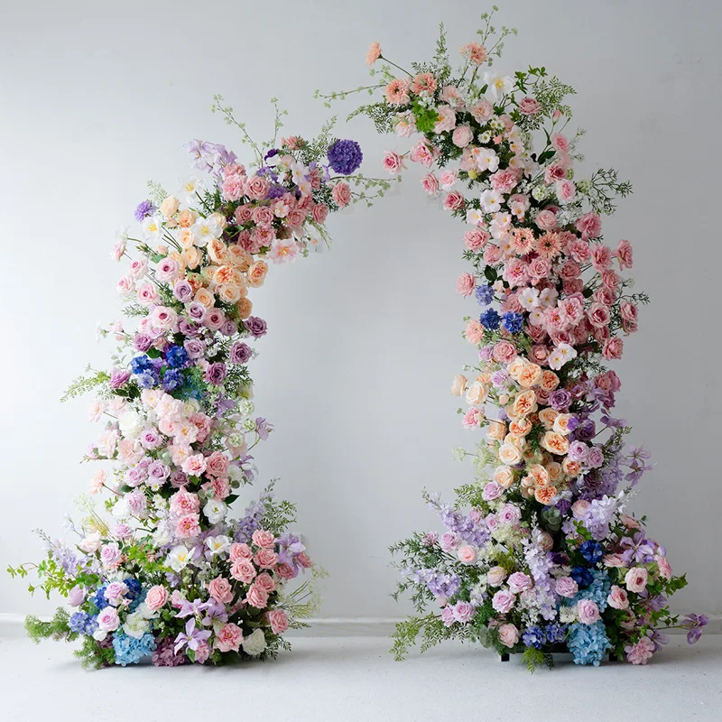 Wedding decoration horn arch floral arrangement, Monet style simple installation window  event ceremony simulation flower