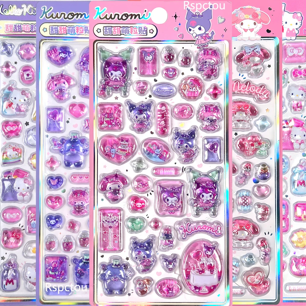 Anime Kuromi My Melody 3D Relief Stickers Kawaii Sanrio Decals Aesthetic DIY Laptop Phone Case Cute Cartoon Decoration Sticker